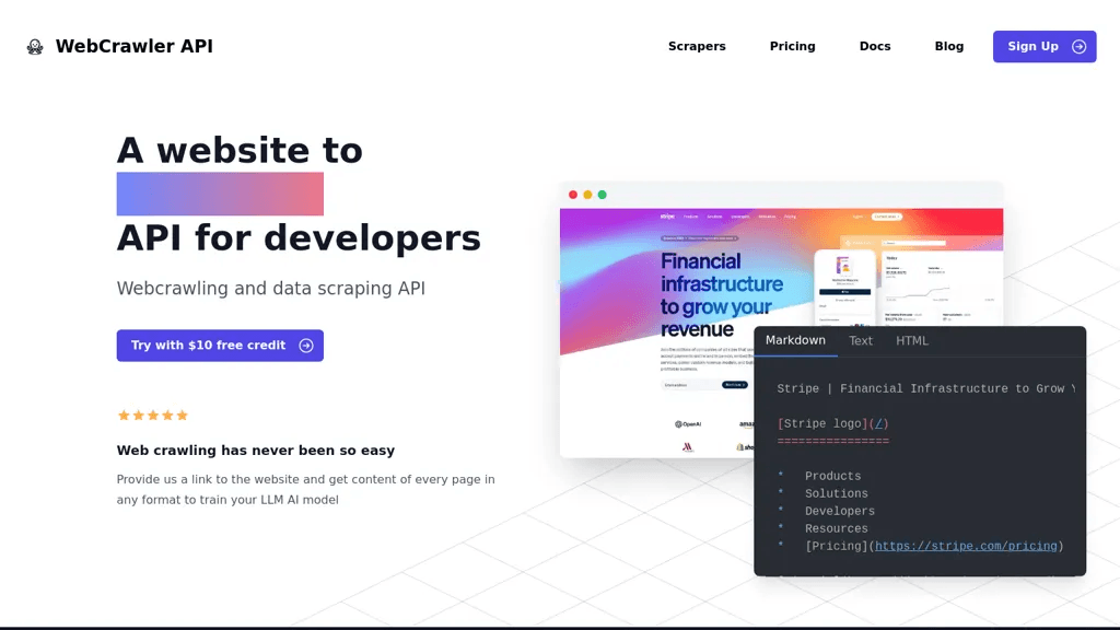 Webcrawler API 官网截图