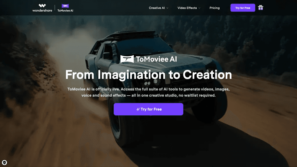 WonderShare ToMoviee AI 官网截图