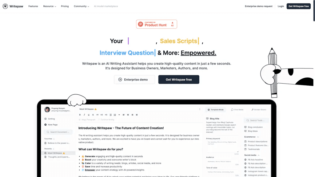 Writepaw.com 工具截图