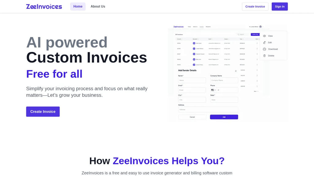 Zeeinvoices 官网截图