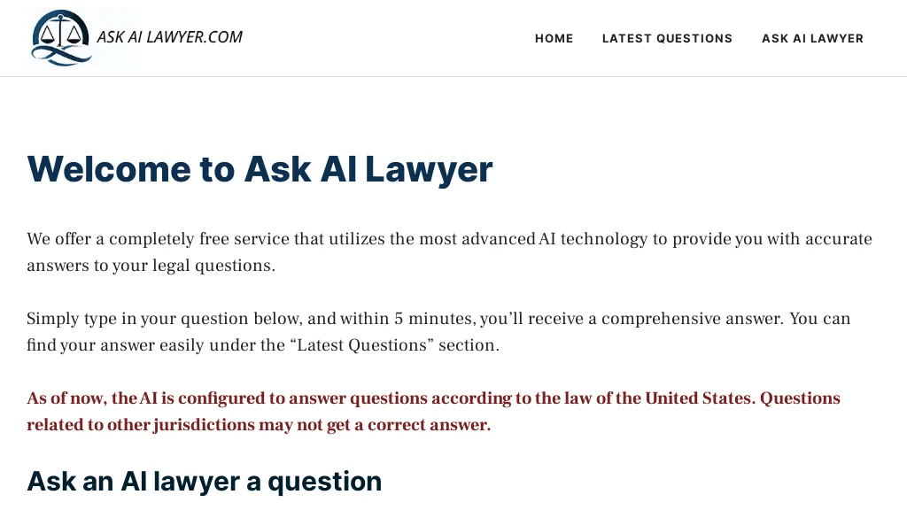Ask AI Lawyer 官网截图