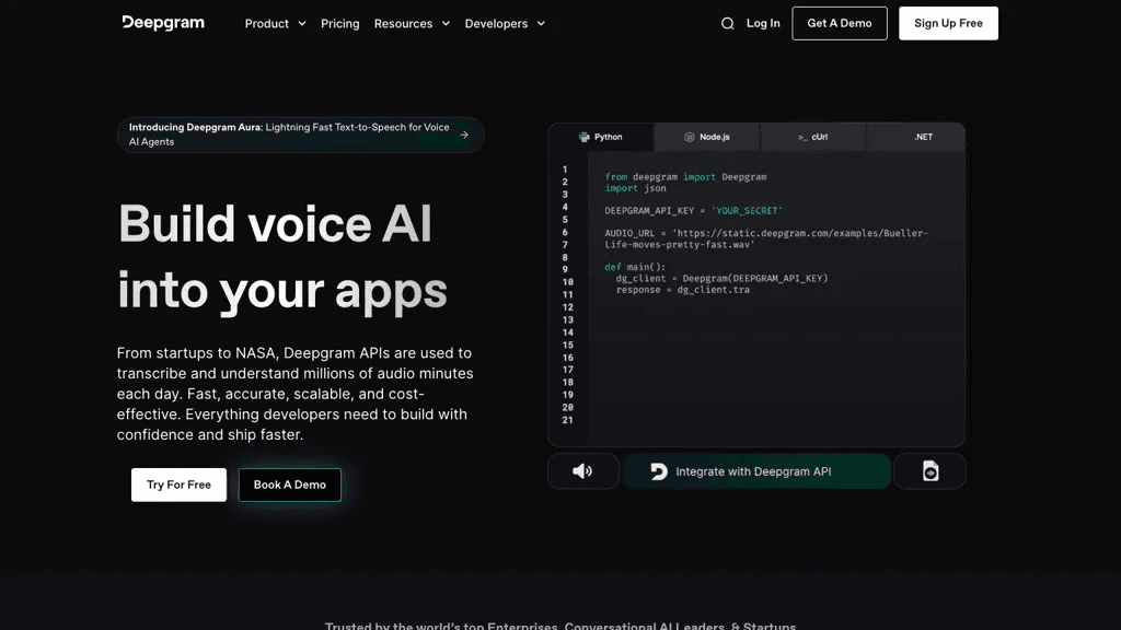 Deepgram Voice AI 官网截图