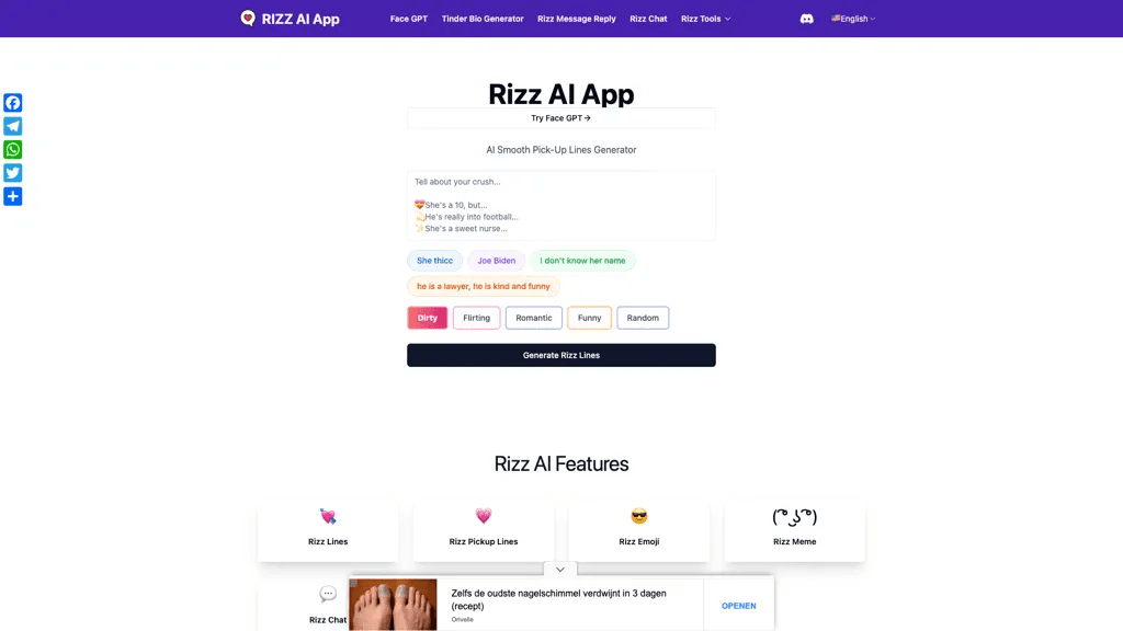 Rizzlines.app 官网截图