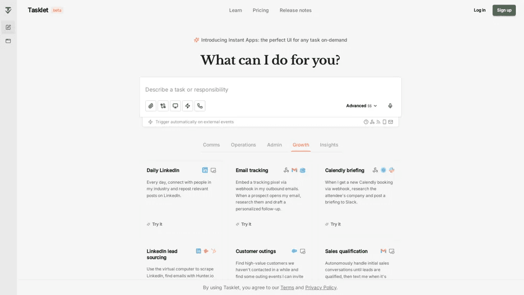 Tasklet.ai 官网截图