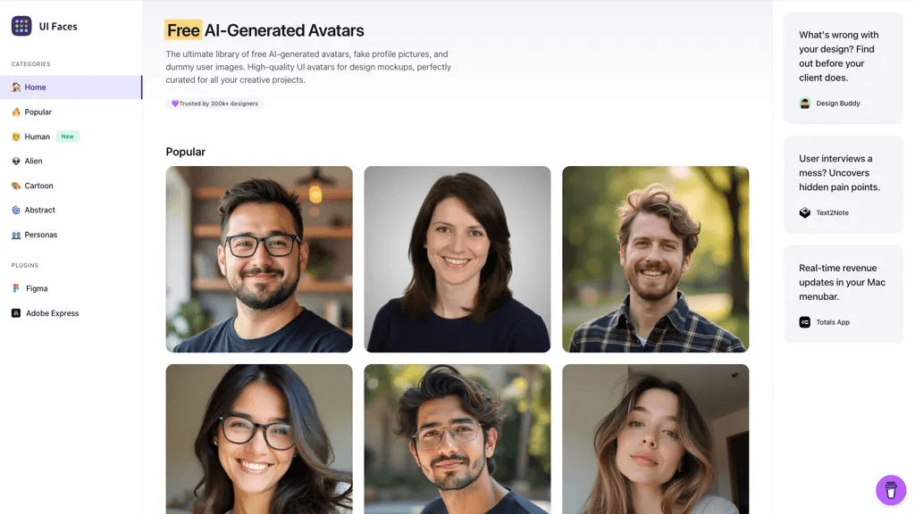 UI Faces with AI 官网截图
