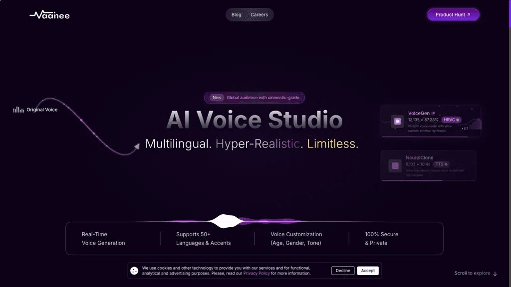 Vaanee AI Engine 官网截图