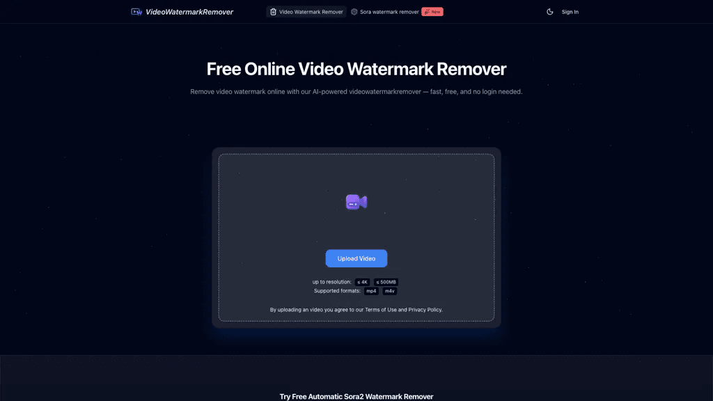 VideoWatermarkRemover AI 官网截图