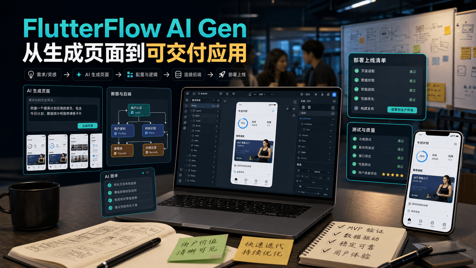 FlutterFlow AI Gen:AI 生成 App 的关键,不是少画几个页面