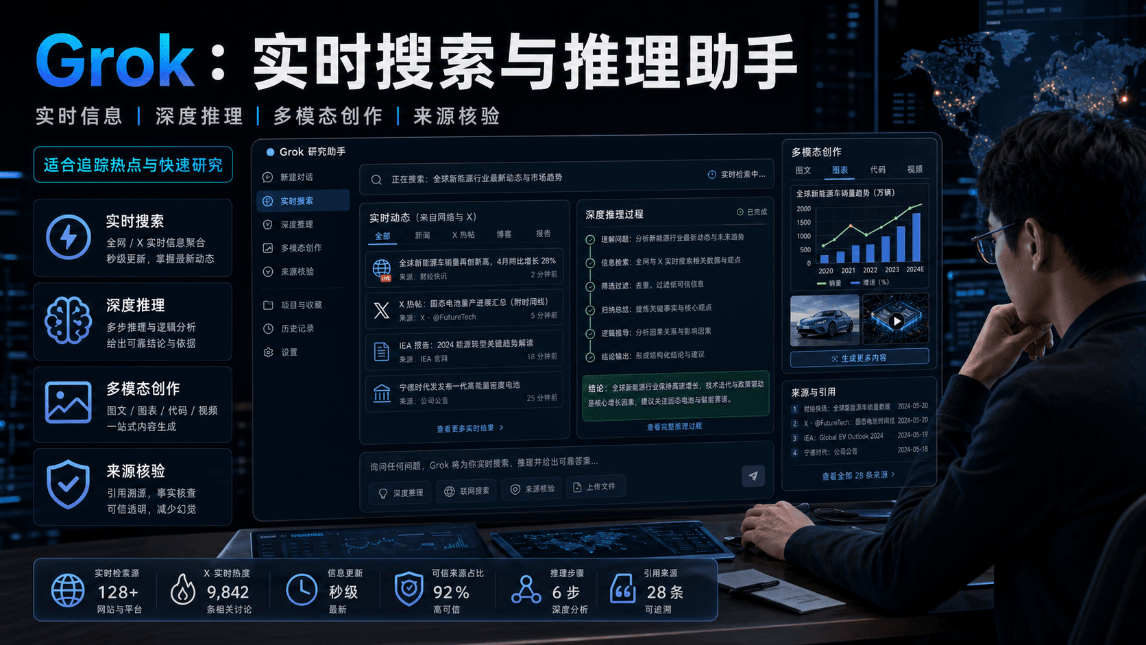 Grok:实时搜索与推理助手,适合追踪热点但不能跳过复核