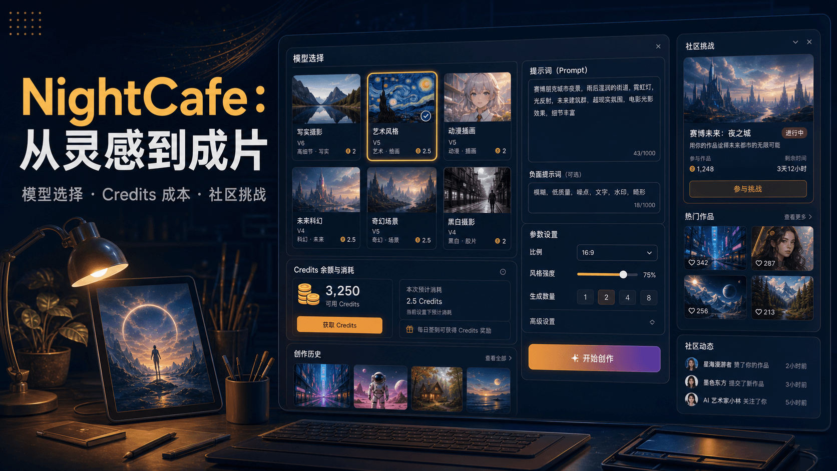 NightCafe:从灵感到成片,真正要学的是模型选择和 Credits 成本