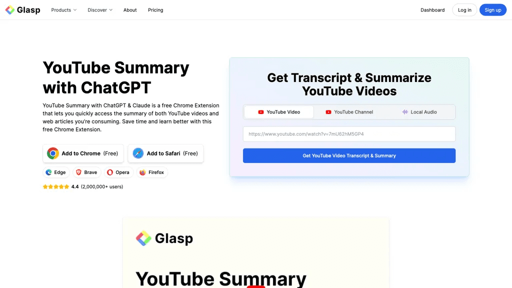 YouTube Summary with ChatGPT 官网截图